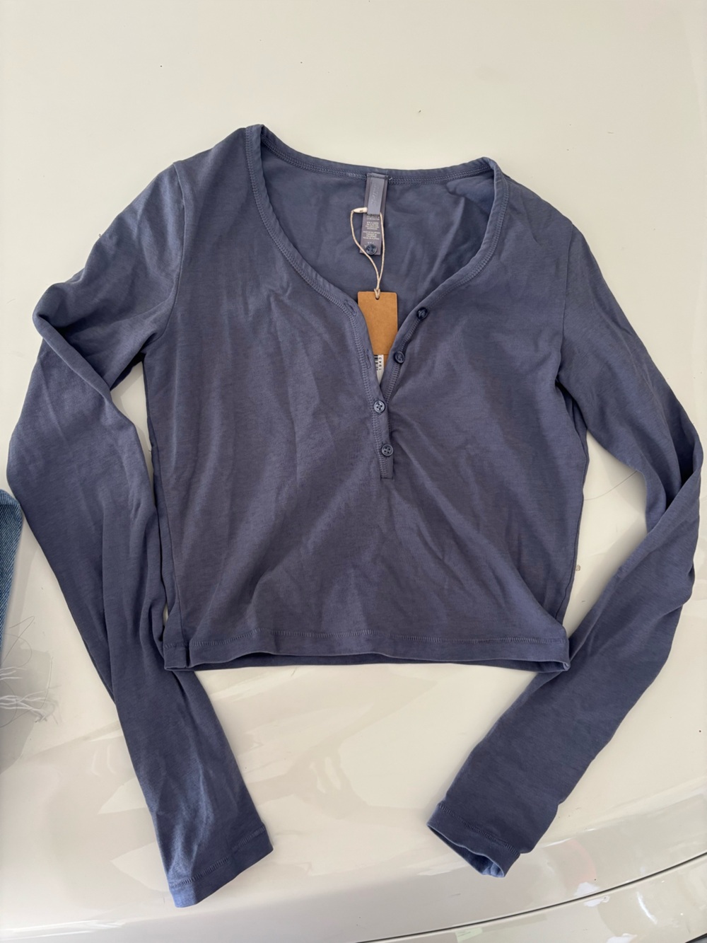 New SKIMS Long Sleeve Henley Chemise - Slate Blue